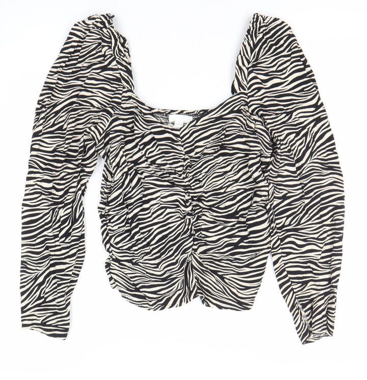 H&M Women’s Black Zebra Print Blouse Size 14 Long Sleeve Cropped