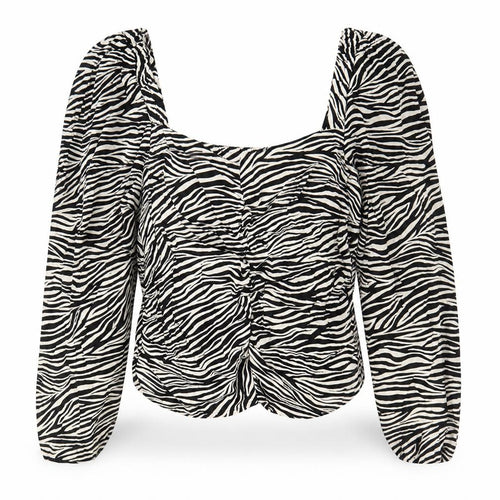 H&M Women’s Black Zebra Print Blouse Size 14 Long Sleeve Cropped