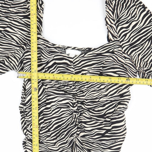 H&M Women’s Black Zebra Print Blouse Size 14 Long Sleeve Cropped