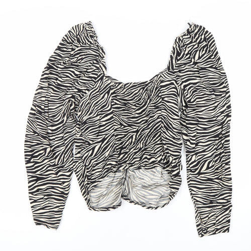 H&M Women’s Black Zebra Print Blouse Size 14 Long Sleeve Cropped