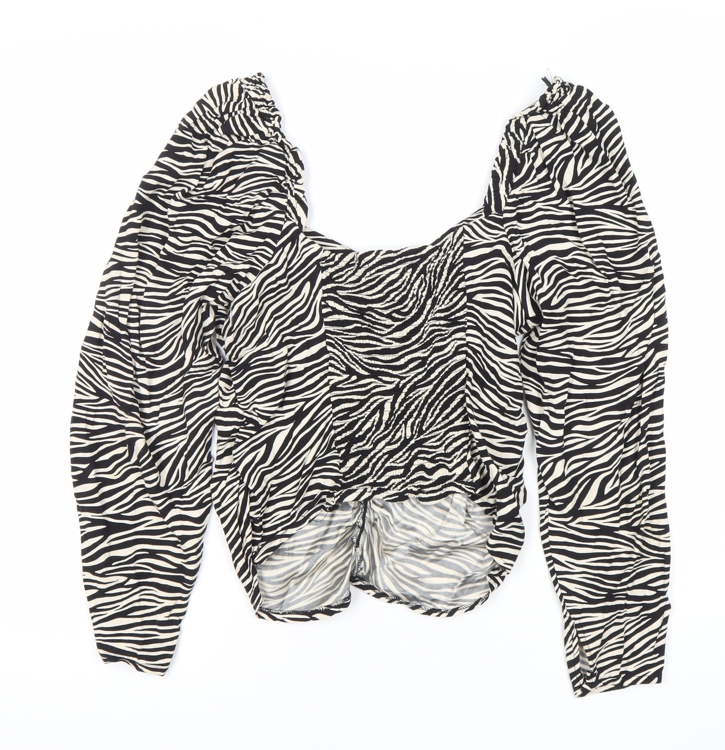 H&M Women’s Black Zebra Print Blouse Size 14 Long Sleeve Cropped