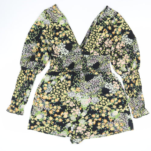 ASOS Womens Multicoloured Floral V-Neck Long Sleeve Playsuit Size 8