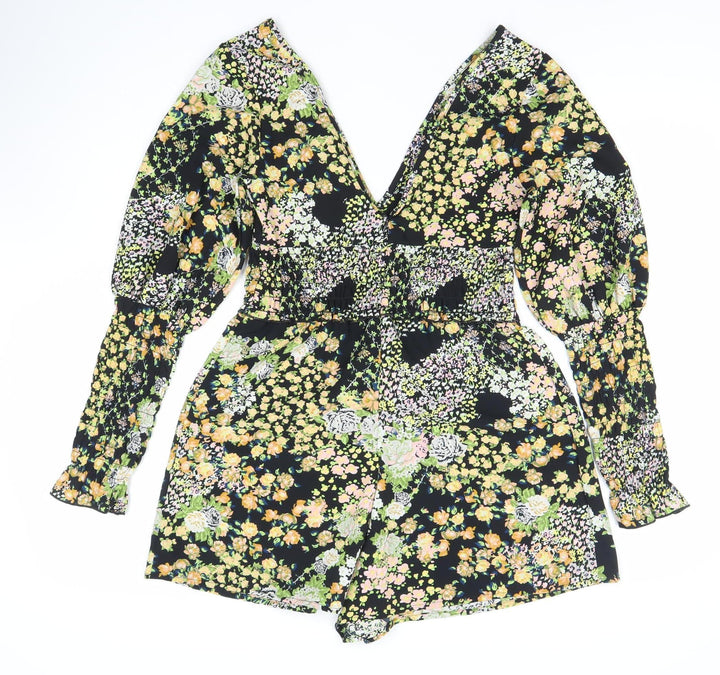 ASOS Womens Multicoloured Floral V-Neck Long Sleeve Playsuit Size 8
