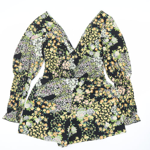 ASOS Womens Multicoloured Floral V-Neck Long Sleeve Playsuit Size 8