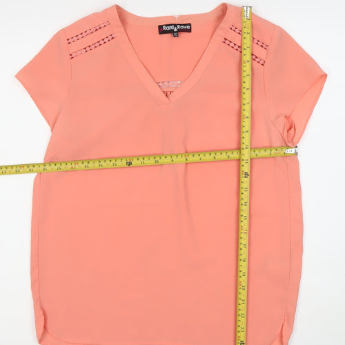 Rant & Rave Womens Pink Blouse Size 10 V-Neck Crochet Trim