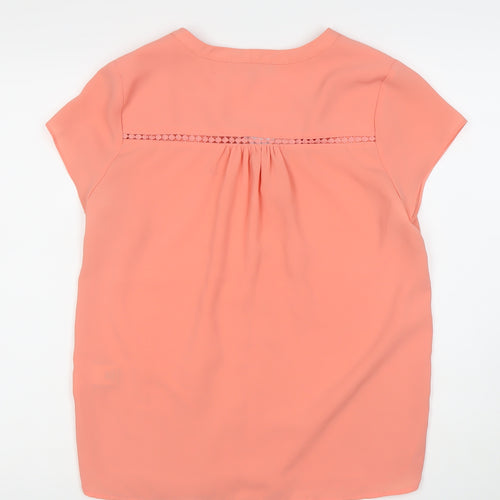 Rant & Rave Womens Pink Blouse Size 10 V-Neck Crochet Trim