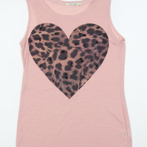 River Island Womens Pink Size 8 Sleeveless Sequin Heart Tank Top