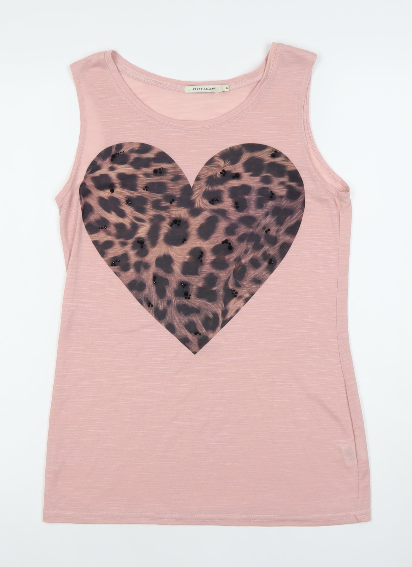 River Island Womens Pink Size 8 Sleeveless Sequin Heart Tank Top