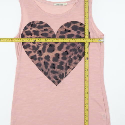River Island Womens Pink Size 8 Sleeveless Sequin Heart Tank Top