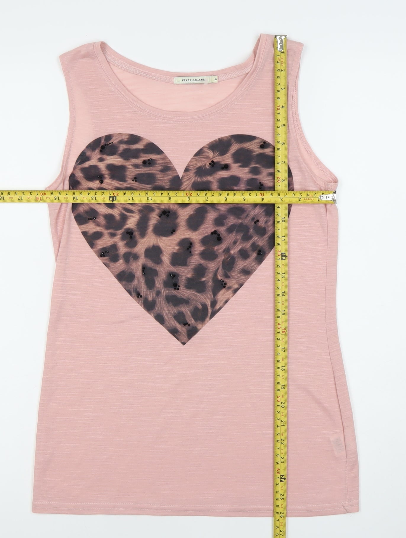 River Island Womens Pink Size 8 Sleeveless Sequin Heart Tank Top