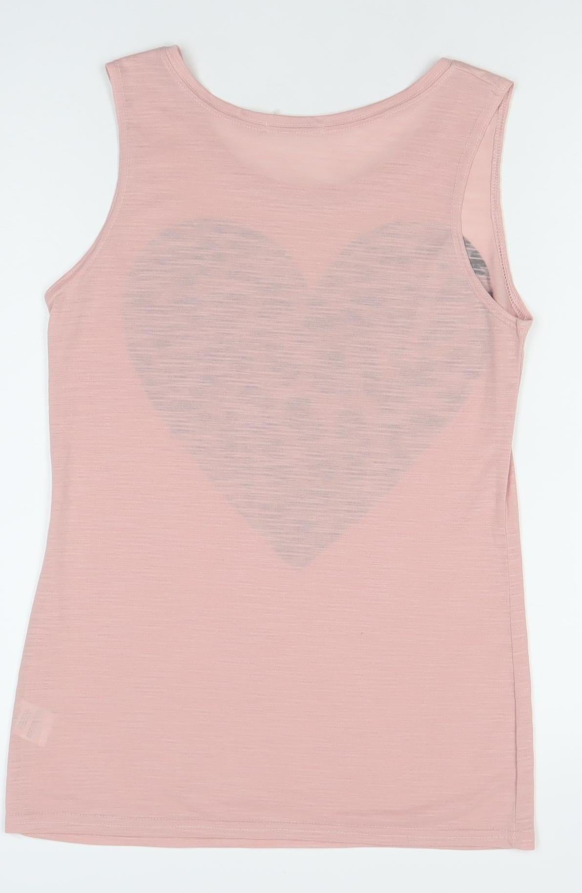 River Island Womens Pink Size 8 Sleeveless Sequin Heart Tank Top
