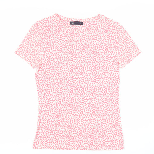 Marks and Spencer Womens Pink Floral T-Shirt Size 8 Short Sleeve