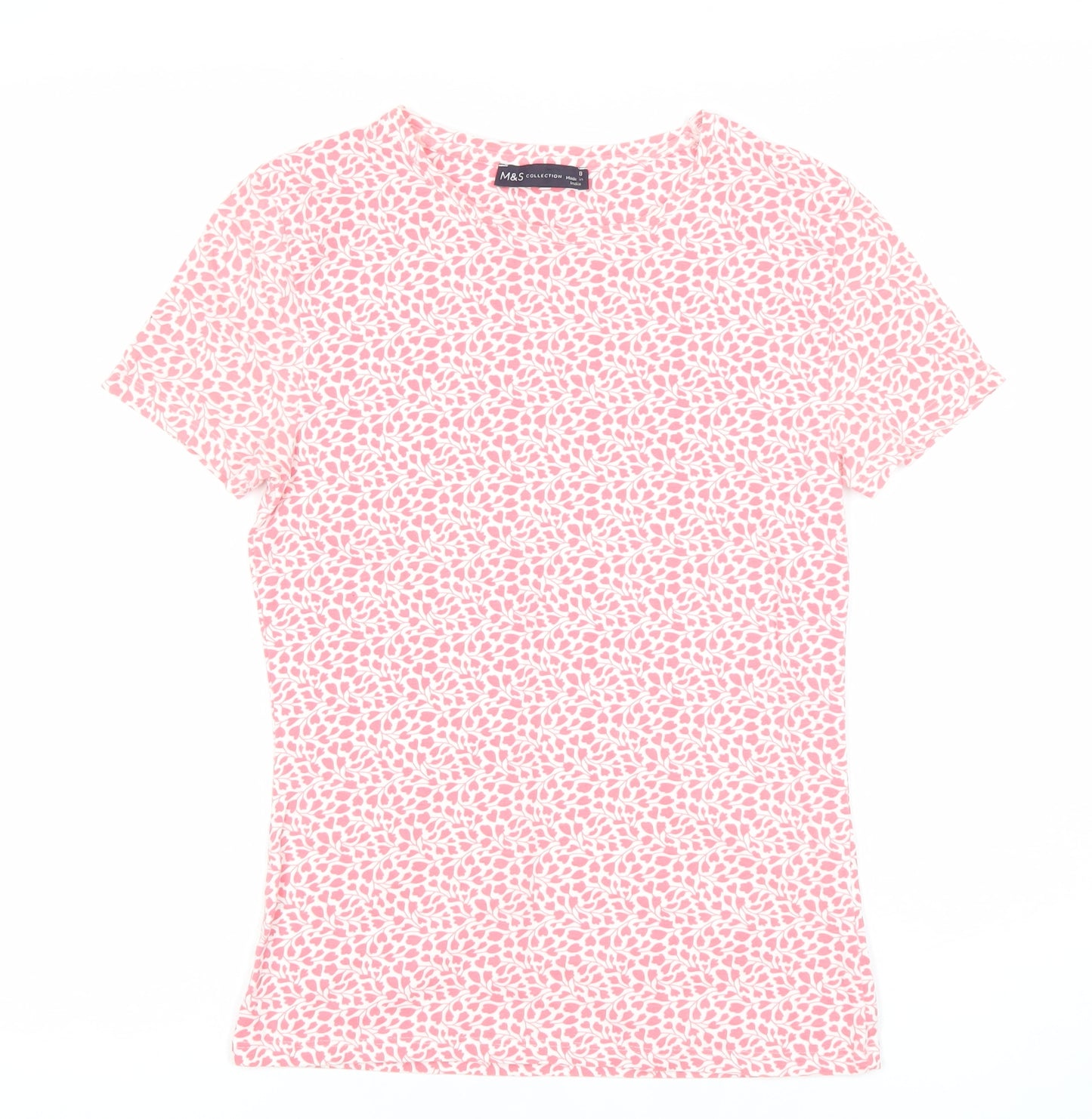 Marks and Spencer Womens Pink Floral T-Shirt Size 8 Short Sleeve