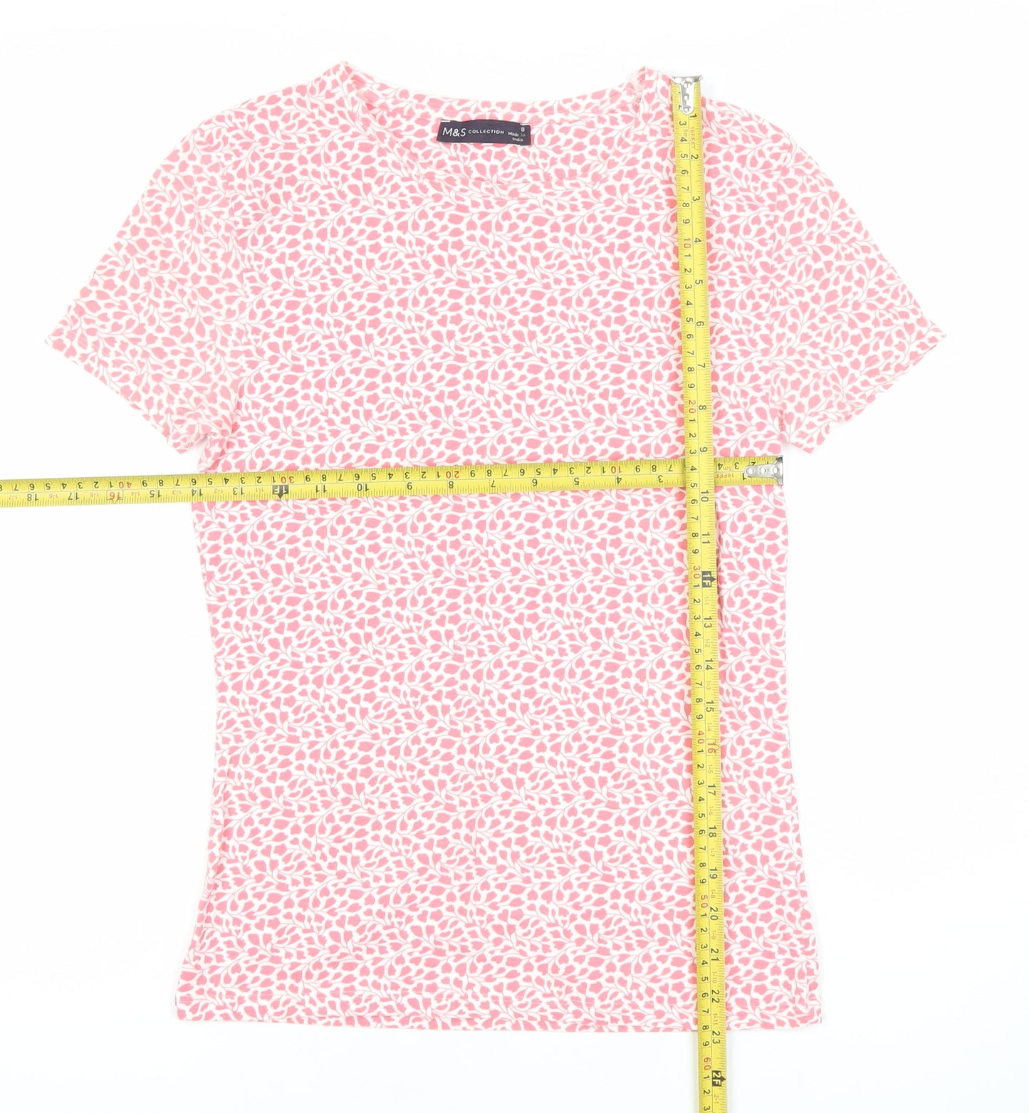 Marks and Spencer Womens Pink Floral T-Shirt Size 8 Short Sleeve