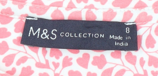 Marks and Spencer Womens Pink Floral T-Shirt Size 8 Short Sleeve