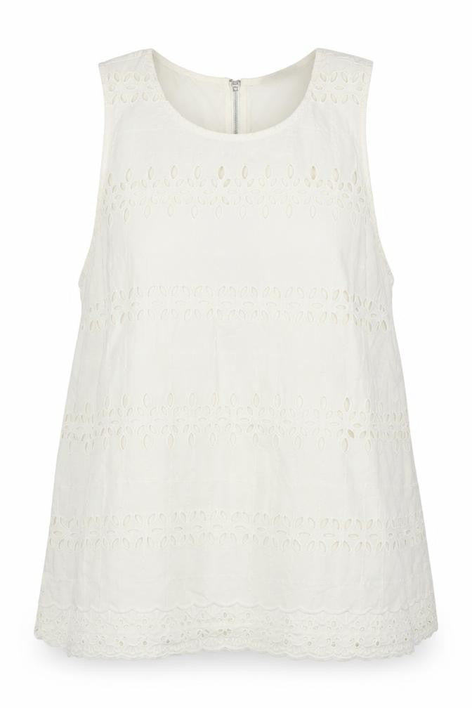 Marks and Spencer Womens Ivory Cotton Lace Tunic Blouse UK 10