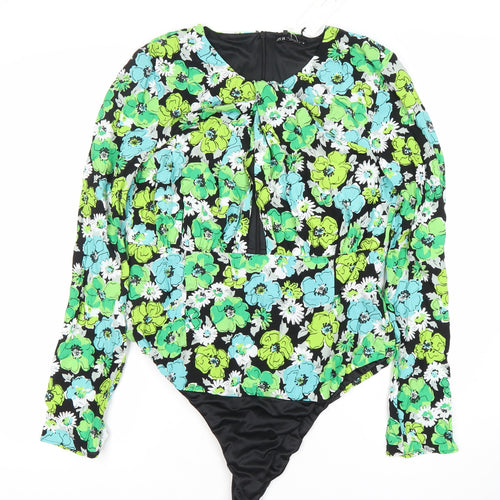 Zara Women’s Multicoloured Floral Bodysuit Size 16 Viscose Long Sleeve