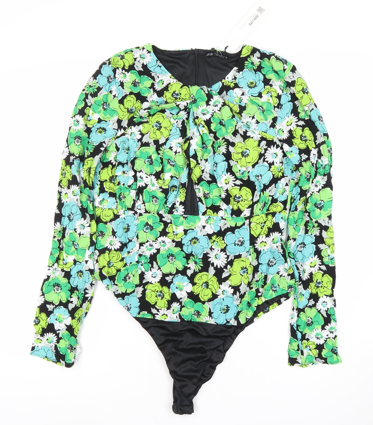Zara Women’s Multicoloured Floral Bodysuit Size 16 Viscose Long Sleeve