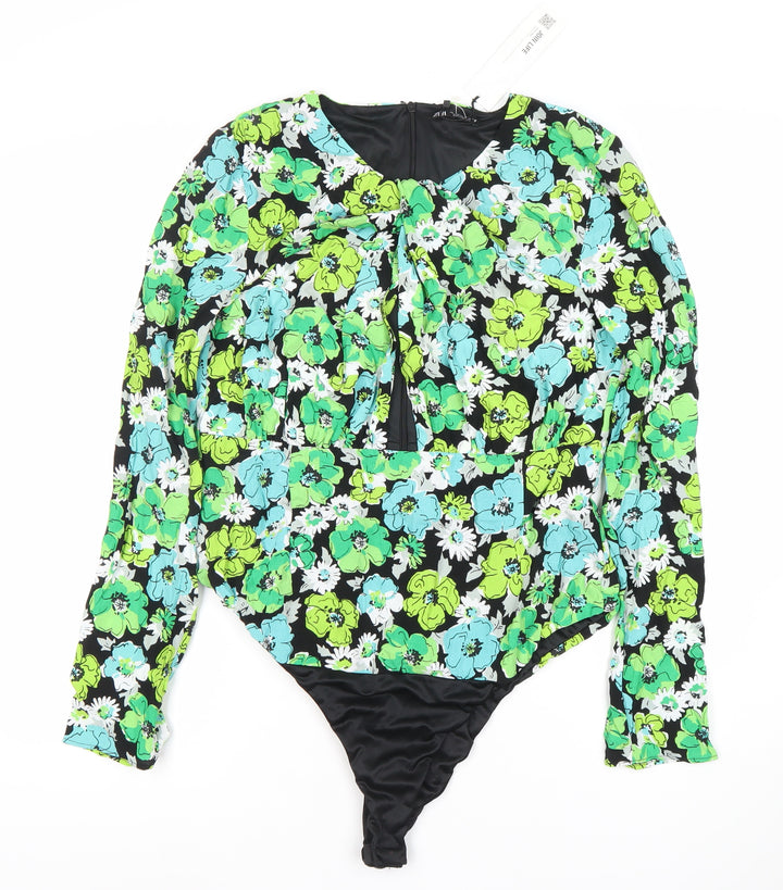 Zara Women’s Multicoloured Floral Bodysuit Size 16 Viscose Long Sleeve