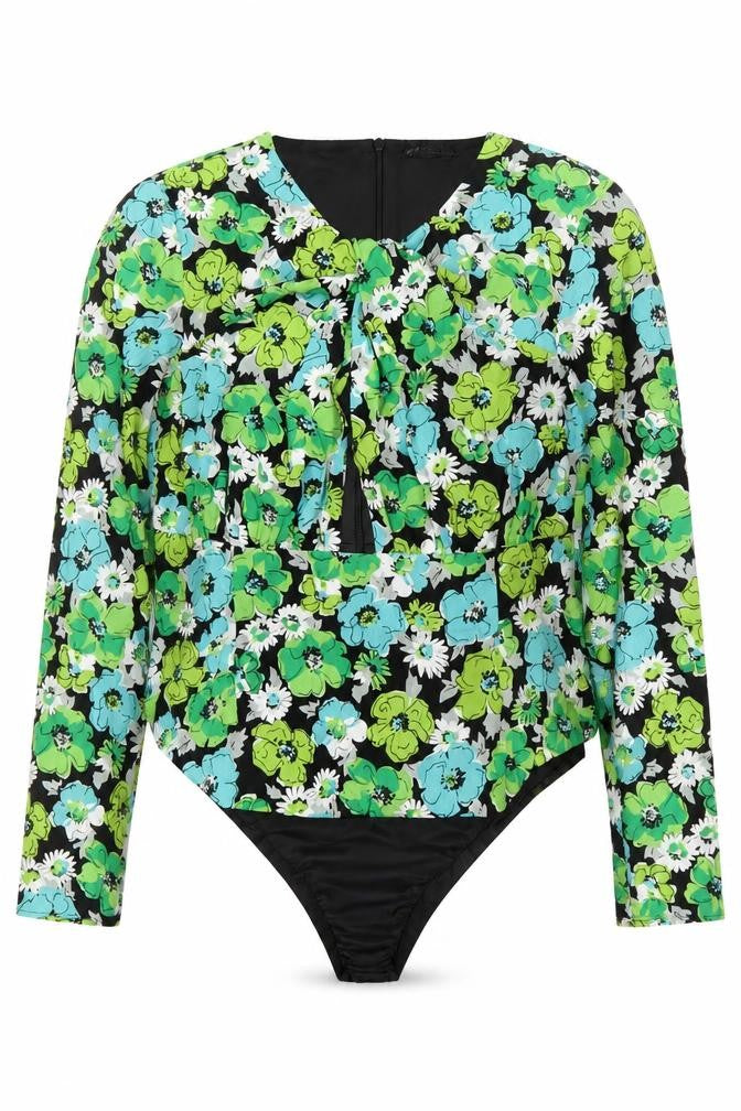 Zara Women’s Multicoloured Floral Bodysuit Size 16 Viscose Long Sleeve