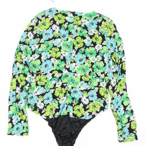 Zara Women’s Multicoloured Floral Bodysuit Size 16 Viscose Long Sleeve