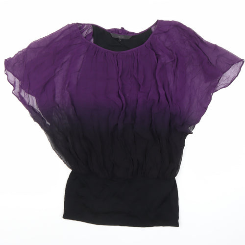 Coast Women’s Purple Black Silk Chiffon Tunic Blouse Size 8
