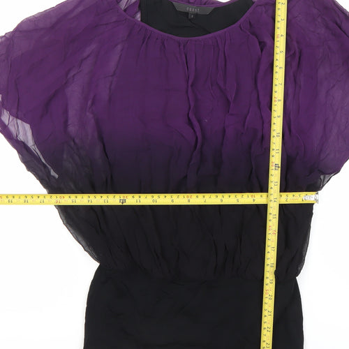 Coast Women’s Purple Black Silk Chiffon Tunic Blouse Size 8