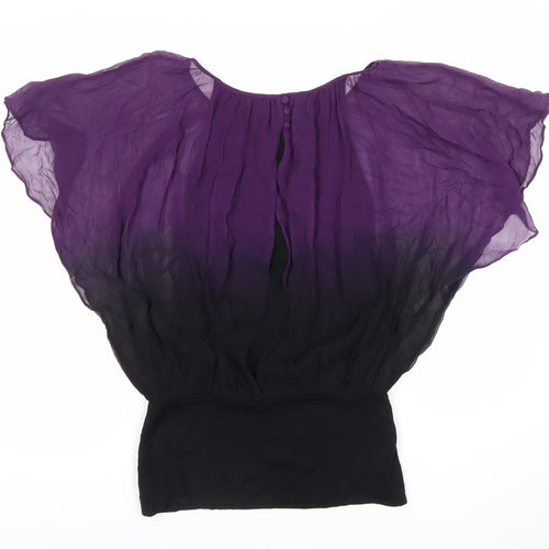 Coast Women’s Purple Black Silk Chiffon Tunic Blouse Size 8