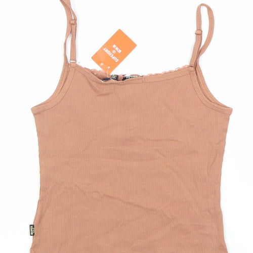 Superdry Womens Brown Lace Trim Tank Top Size 12 Slim Fit Camisole