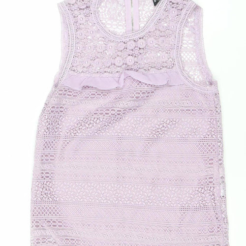 New Look Womens Purple Lace Blouse Size 8 Sleeveless Zip Back