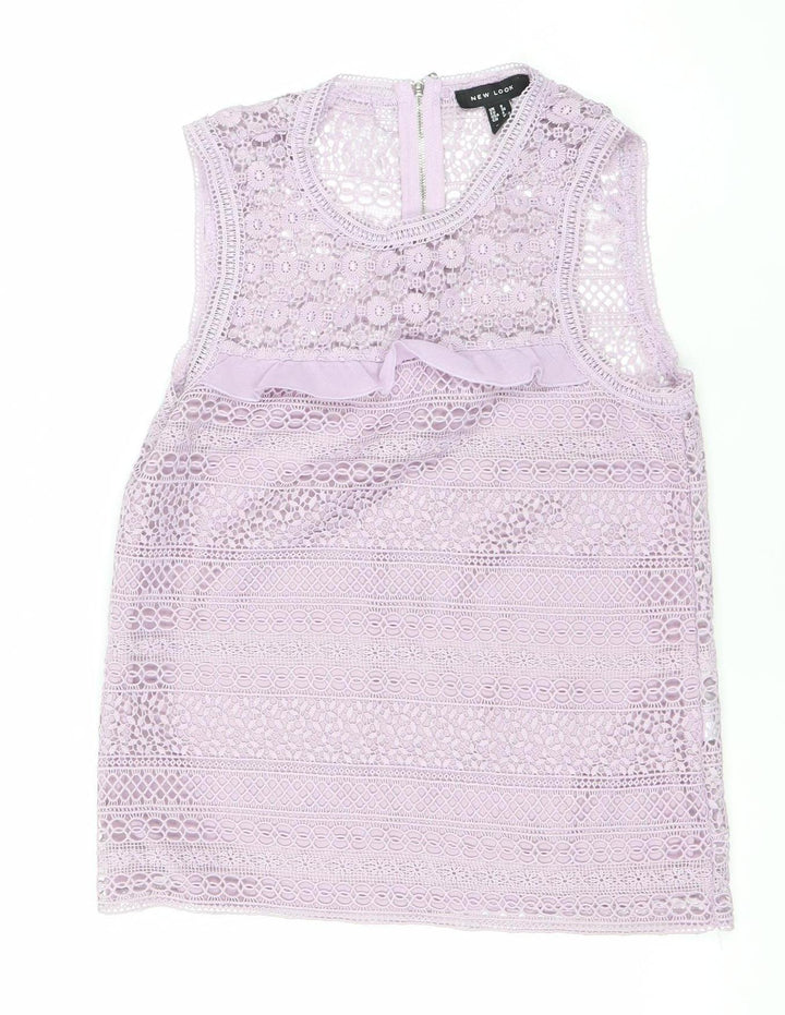 New Look Womens Purple Lace Blouse Size 8 Sleeveless Zip Back