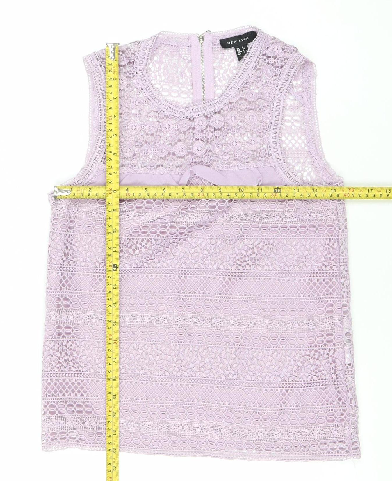 New Look Womens Purple Lace Blouse Size 8 Sleeveless Zip Back