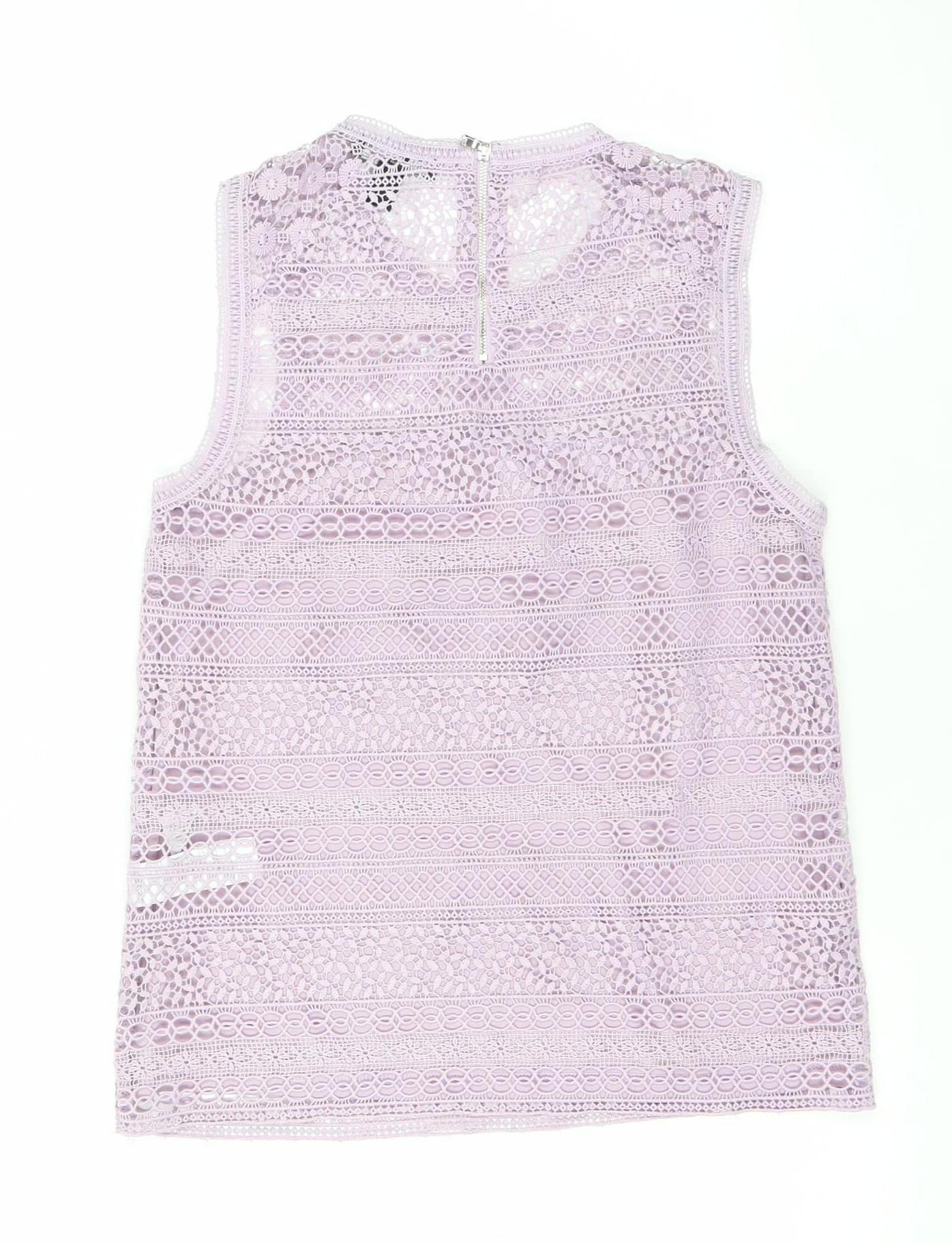 New Look Womens Purple Lace Blouse Size 8 Sleeveless Zip Back