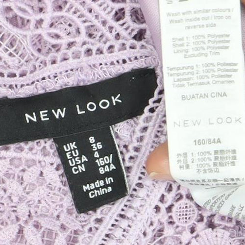 New Look Womens Purple Lace Blouse Size 8 Sleeveless Zip Back