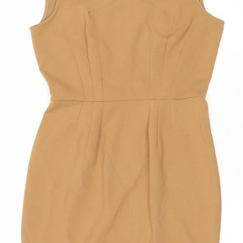 Closet Womens Brown Black Sheath Dress Size 12 Sleeveless Knee Length