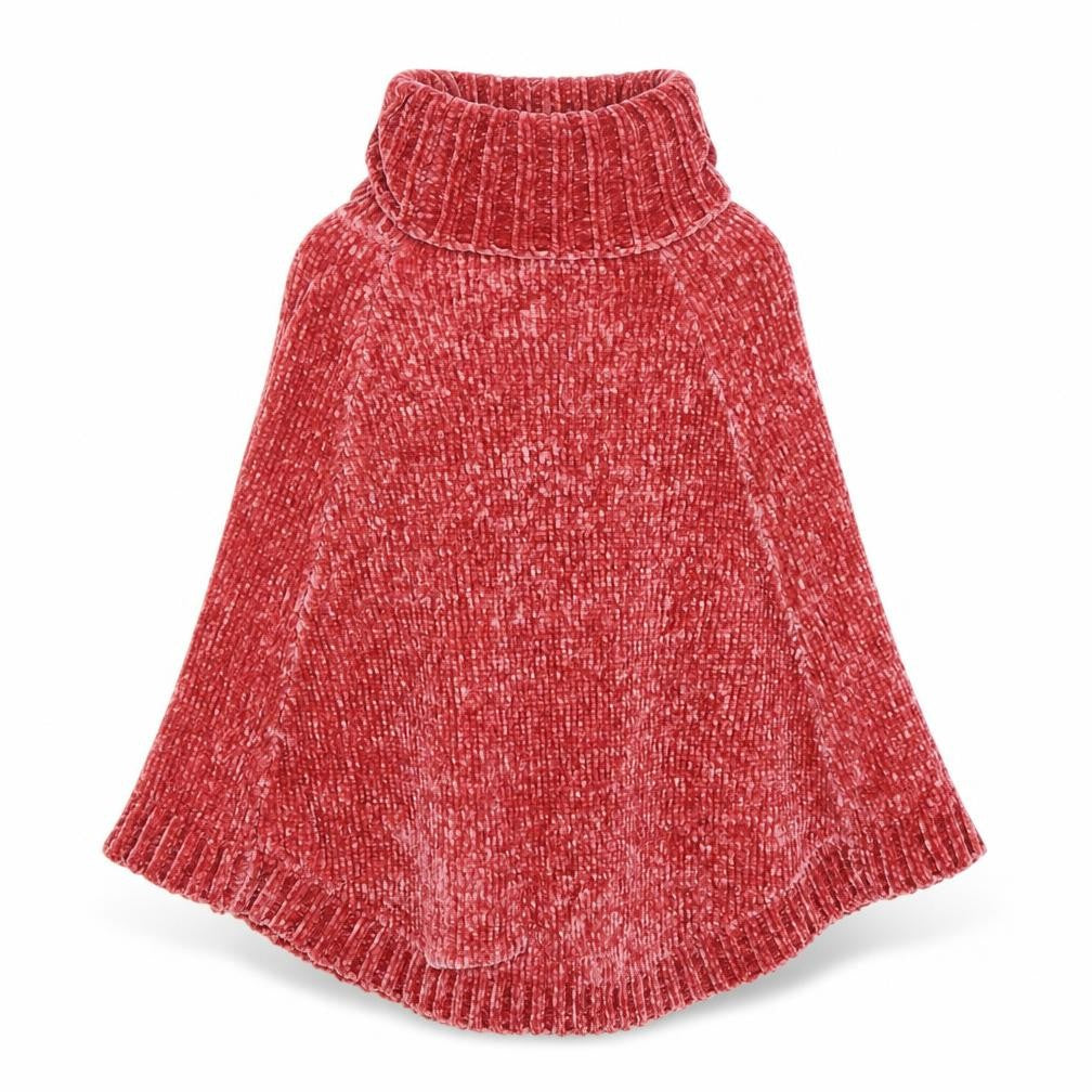 Front view of Next girls’ red cape jumper 9-10 years polyester knit roll neck winter