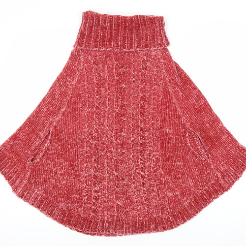 Next Girls Red Cape Jumper 9-10 Years Polyester Knit Roll Neck Winter