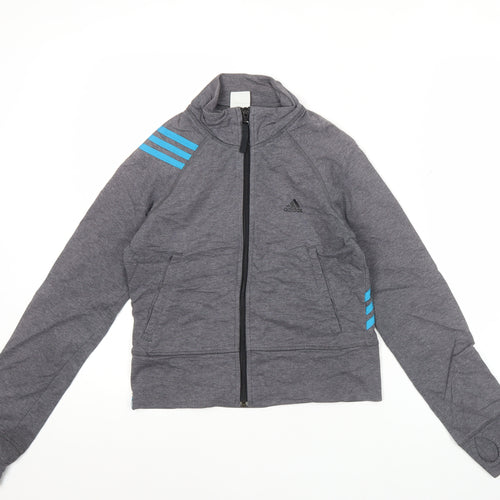 Adidas Womens Grey Track Jacket Size 10 Slim Fit Lightweight Sportswear