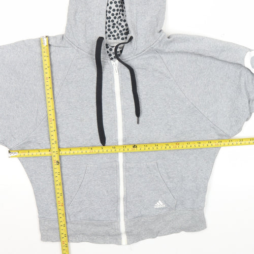 Adidas Womens Grey Full Zip Hoodie Size 6 UK Logo Print Cotton Blend