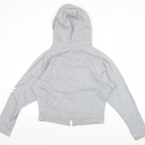 Adidas Womens Grey Full Zip Hoodie Size 6 UK Logo Print Cotton Blend