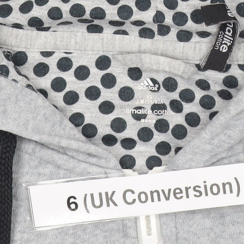 Adidas Womens Grey Full Zip Hoodie Size 6 UK Logo Print Cotton Blend