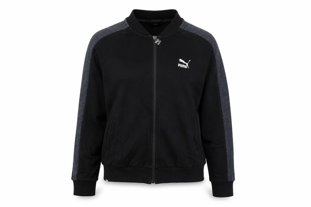 Front view of Puma women’s black m track jacket full zip cotton blend