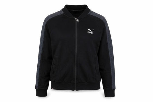 Front view of Puma women’s black m track jacket full zip cotton blend