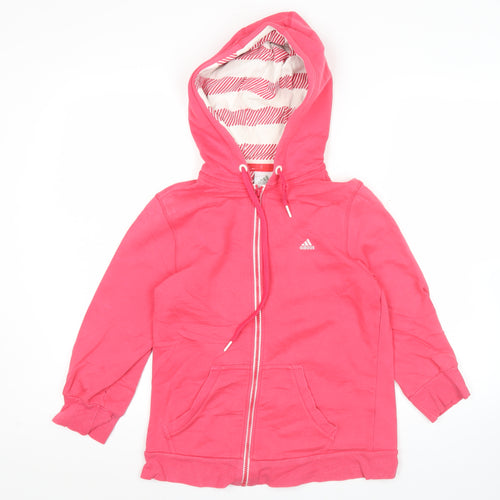 Adidas Womens Pink Full Zip Hoodie UK 12 Regular Fit Sportswear