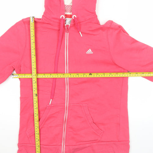 Adidas Womens Pink Full Zip Hoodie UK 12 Regular Fit Sportswear