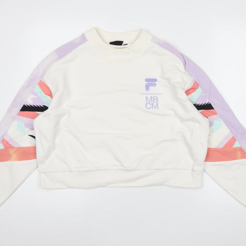Fila Womens White Sweatshirt Size 8 Logo Pullover Crew Neck