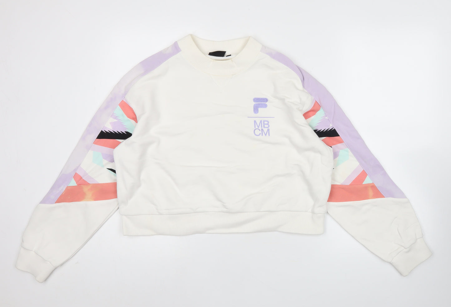 Fila Womens White Sweatshirt Size 8 Logo Pullover Crew Neck
