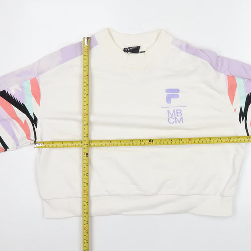 Fila Womens White Sweatshirt Size 8 Logo Pullover Crew Neck