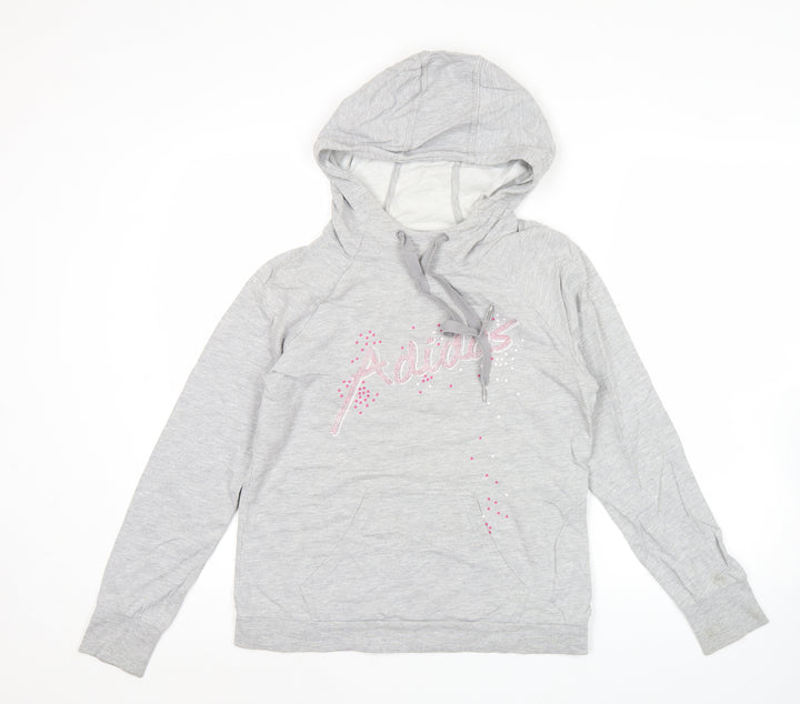 Adidas Womens Grey Hoodie Size 10 Pullover Long Sleeve Logo