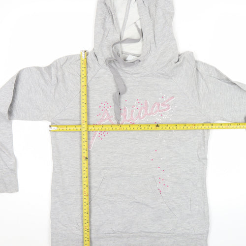 Adidas Womens Grey Hoodie Size 10 Pullover Long Sleeve Logo